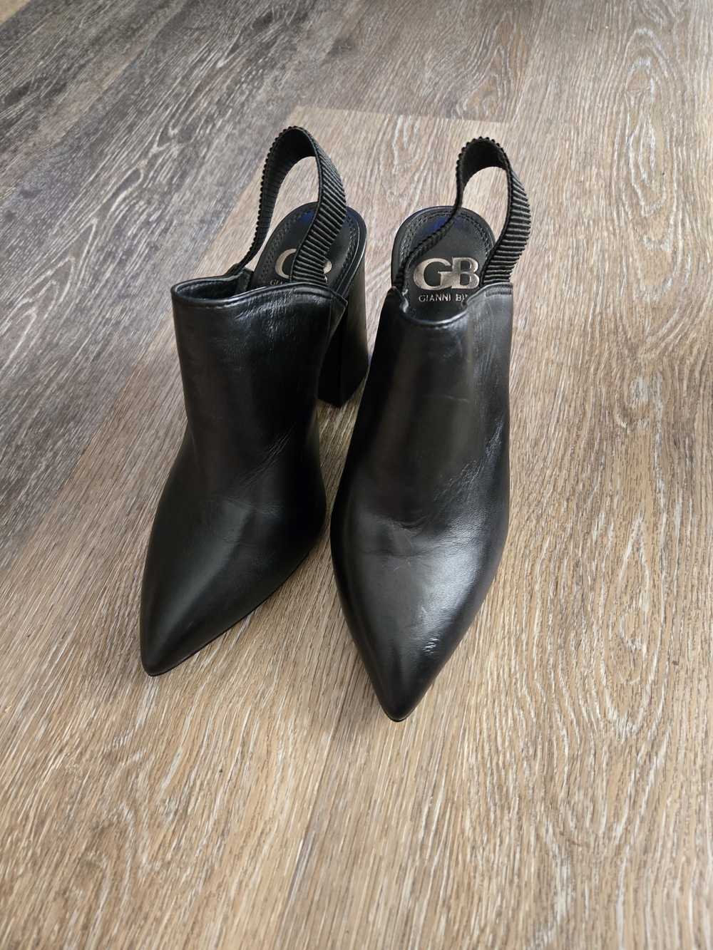 Gianni Bini Black Leather Pointed Slingback Heels